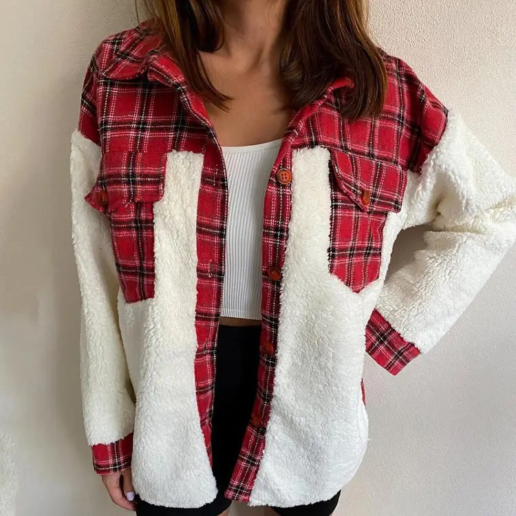 2021 Plaid Plush Single Breasted Cardigan for Women - Image 6