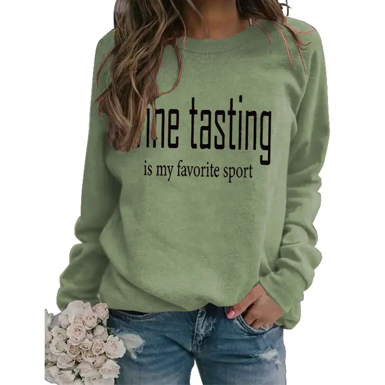 Yellow Wine Tasting Round Neck Long Sleeve Sweatshirt with Jeans and Slippers - Image 17