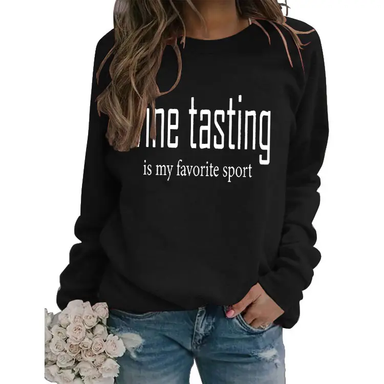 Yellow Wine Tasting Round Neck Long Sleeve Sweatshirt with Jeans and Slippers - Image 18