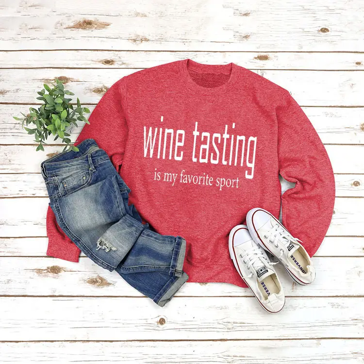 Yellow Wine Tasting Round Neck Long Sleeve Sweatshirt with Jeans and Slippers - Image 10