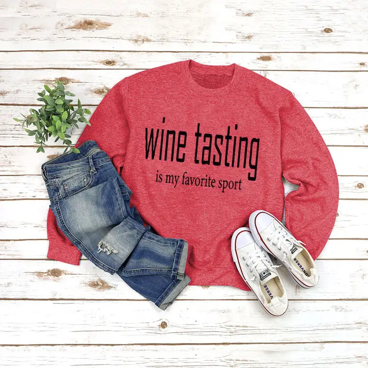 Yellow Wine Tasting Round Neck Long Sleeve Sweatshirt with Jeans and Slippers - Image 11
