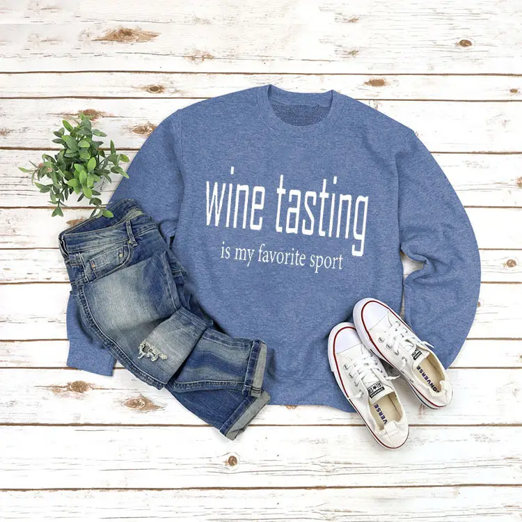 Yellow Wine Tasting Round Neck Long Sleeve Sweatshirt with Jeans and Slippers - Image 12