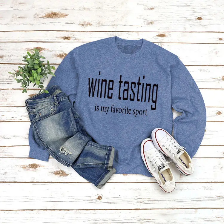 Yellow Wine Tasting Round Neck Long Sleeve Sweatshirt with Jeans and Slippers - Image 13