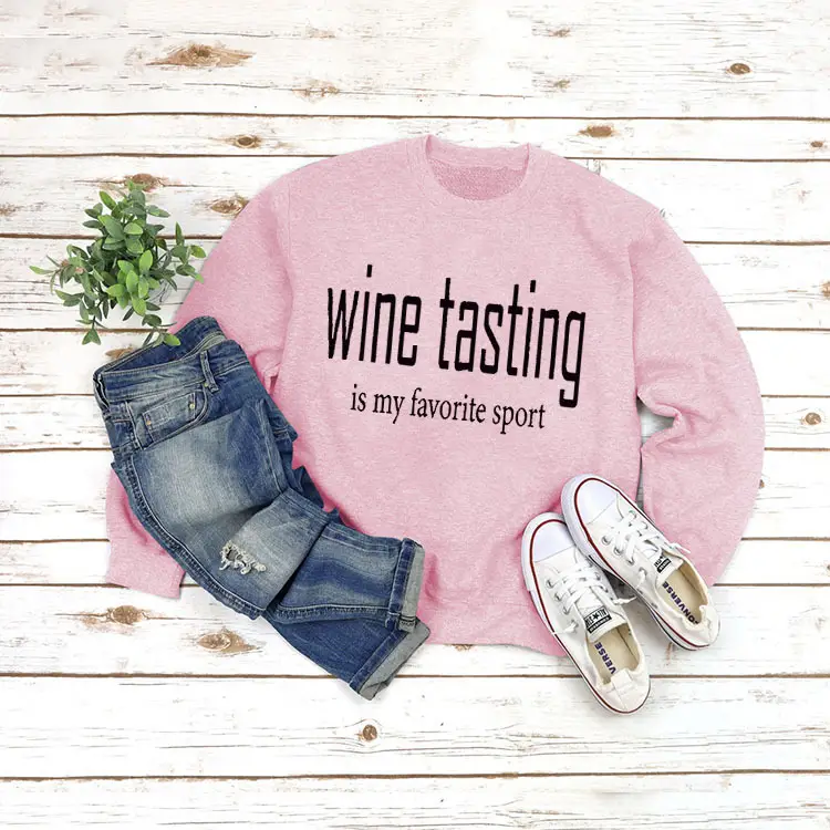 Yellow Wine Tasting Round Neck Long Sleeve Sweatshirt with Jeans and Slippers - Image 3