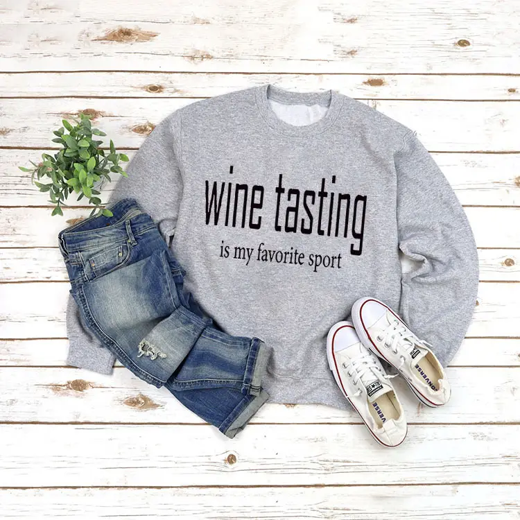 Yellow Wine Tasting Round Neck Long Sleeve Sweatshirt with Jeans and Slippers - Image 5