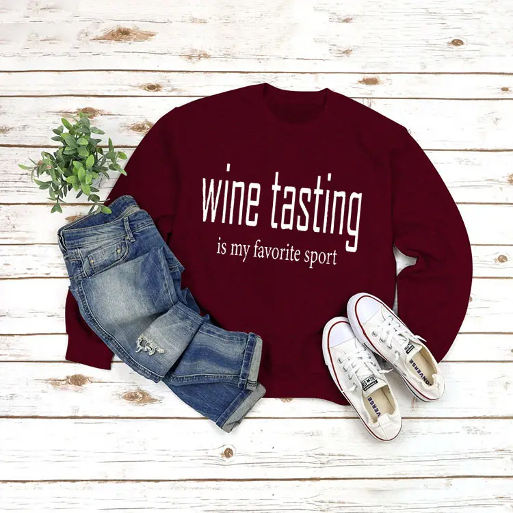 Yellow Wine Tasting Round Neck Long Sleeve Sweatshirt with Jeans and Slippers - Image 6