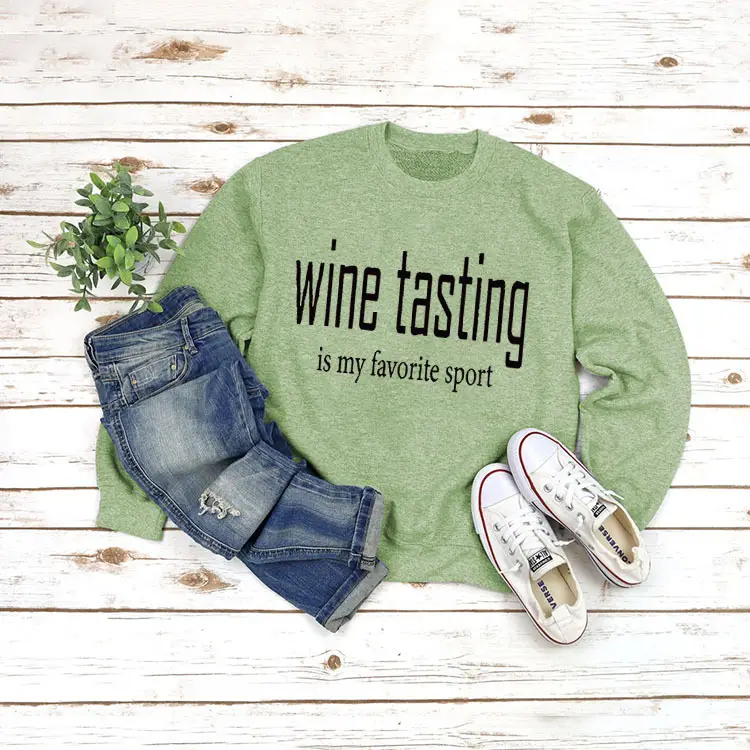 Yellow Wine Tasting Round Neck Long Sleeve Sweatshirt with Jeans and Slippers - Image 7