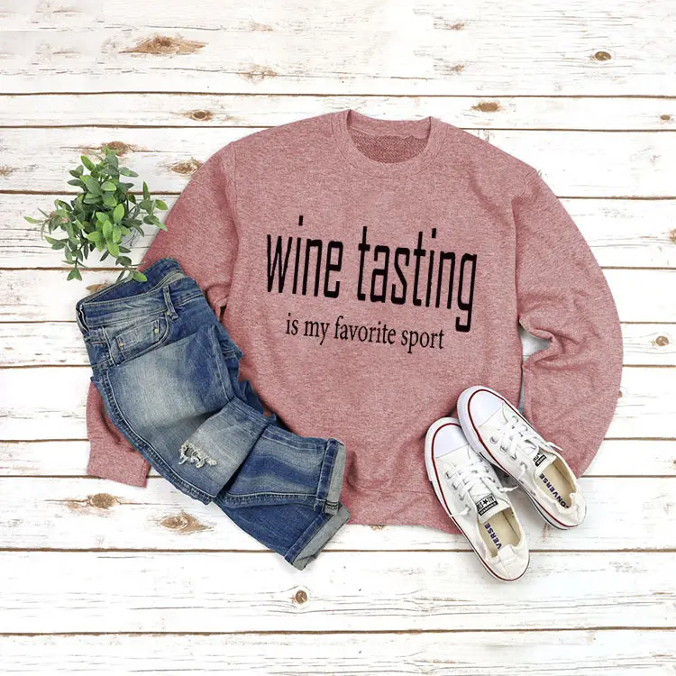 Yellow Wine Tasting Round Neck Long Sleeve Sweatshirt with Jeans and Slippers - Image 8