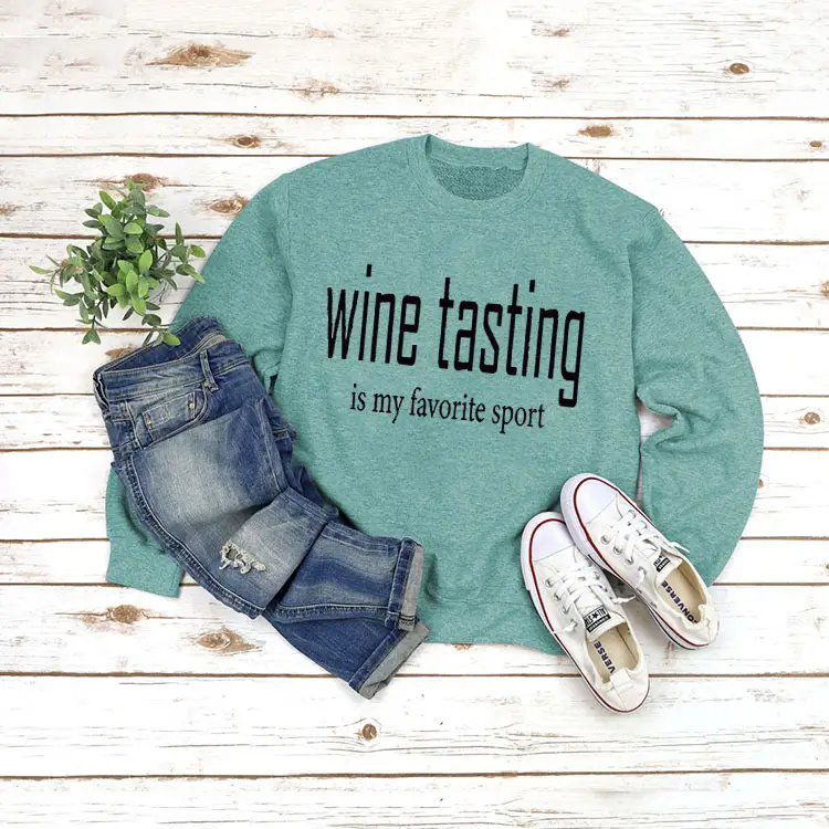 Yellow Wine Tasting Round Neck Long Sleeve Sweatshirt with Jeans and Slippers - Image 9