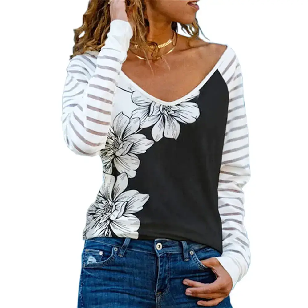 Women Long Sleeve T-Shirt "NOPE Not Today" White Striped - Image 9