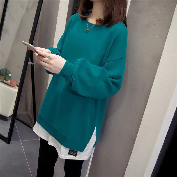 Women Cotton Fat Plus Size Sweater Top Teal