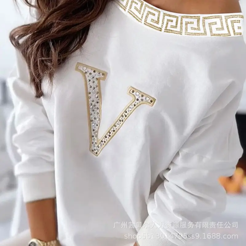 2021 Women's White Rhinestone Off-Shoulder Top ODT0840