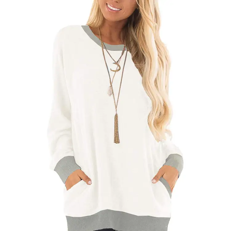 Women Long Sleeve Grey Sweatshirt with Pocket Design - Image 8