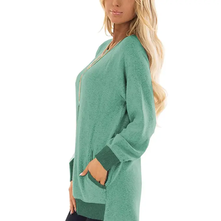 Women Long Sleeve Grey Sweatshirt with Pocket Design - Image 9