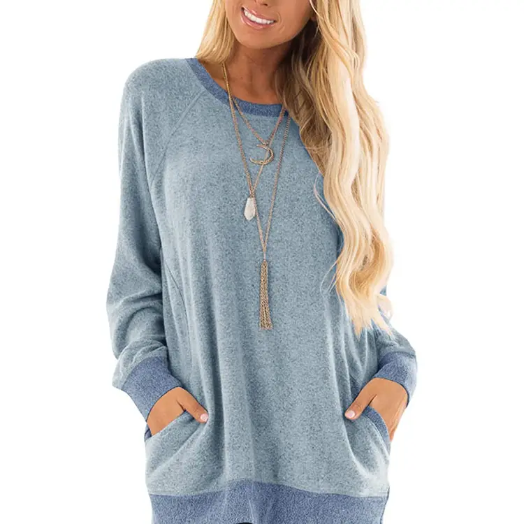 Women Long Sleeve Grey Sweatshirt with Pocket Design - Image 10