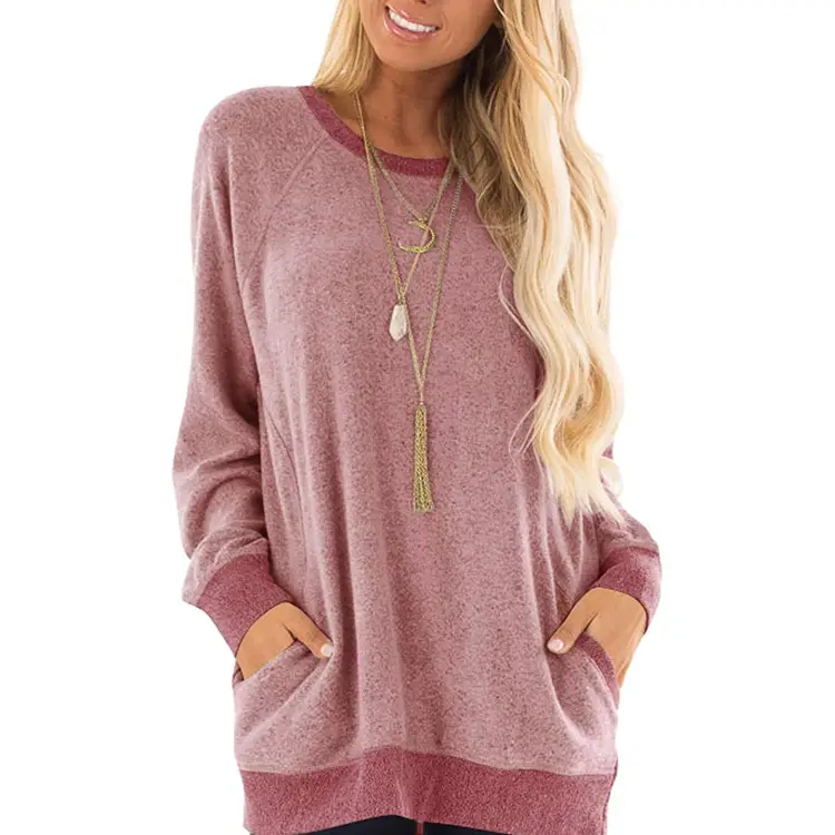 Women Long Sleeve Grey Sweatshirt with Pocket Design - Image 12