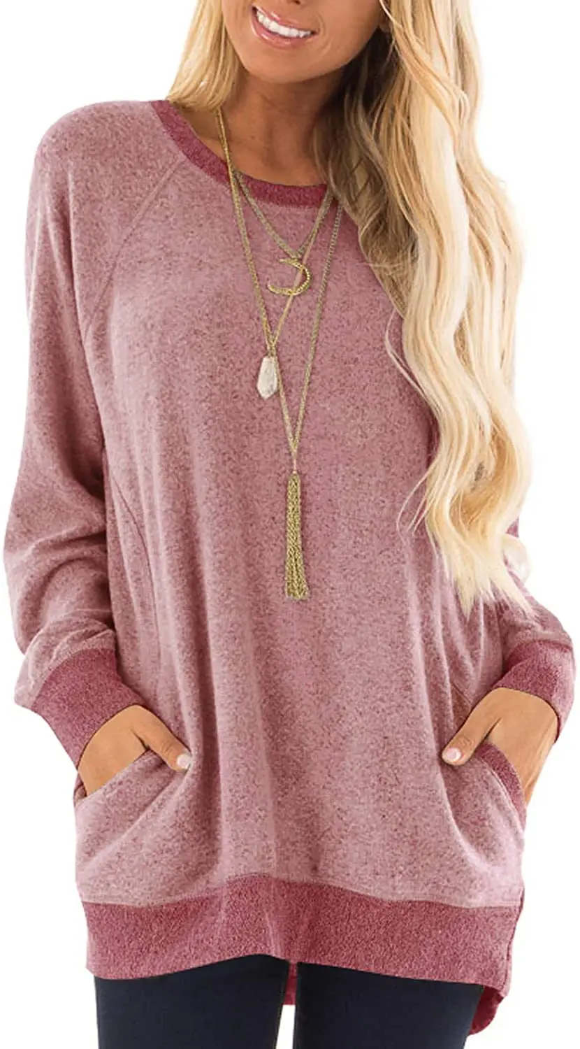 Women Long Sleeve Grey Sweatshirt with Pocket Design - Image 3