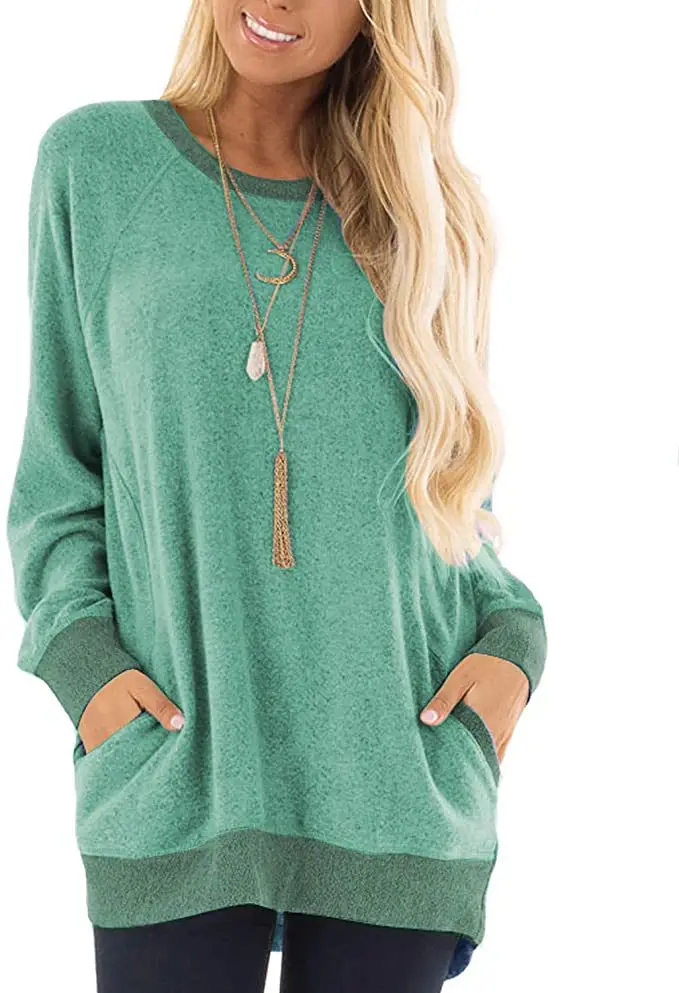 Women Long Sleeve Grey Sweatshirt with Pocket Design - Image 5