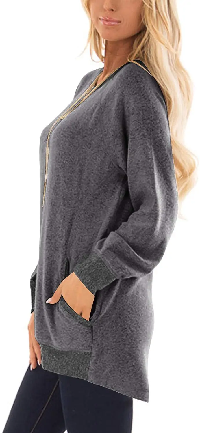 Women Long Sleeve Grey Sweatshirt with Pocket Design - Image 6