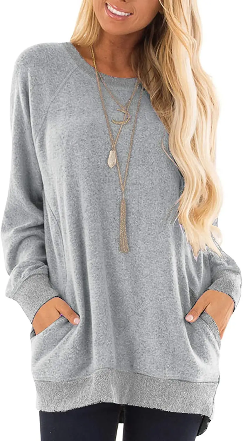 Women Long Sleeve Grey Sweatshirt with Pocket Design - Image 7