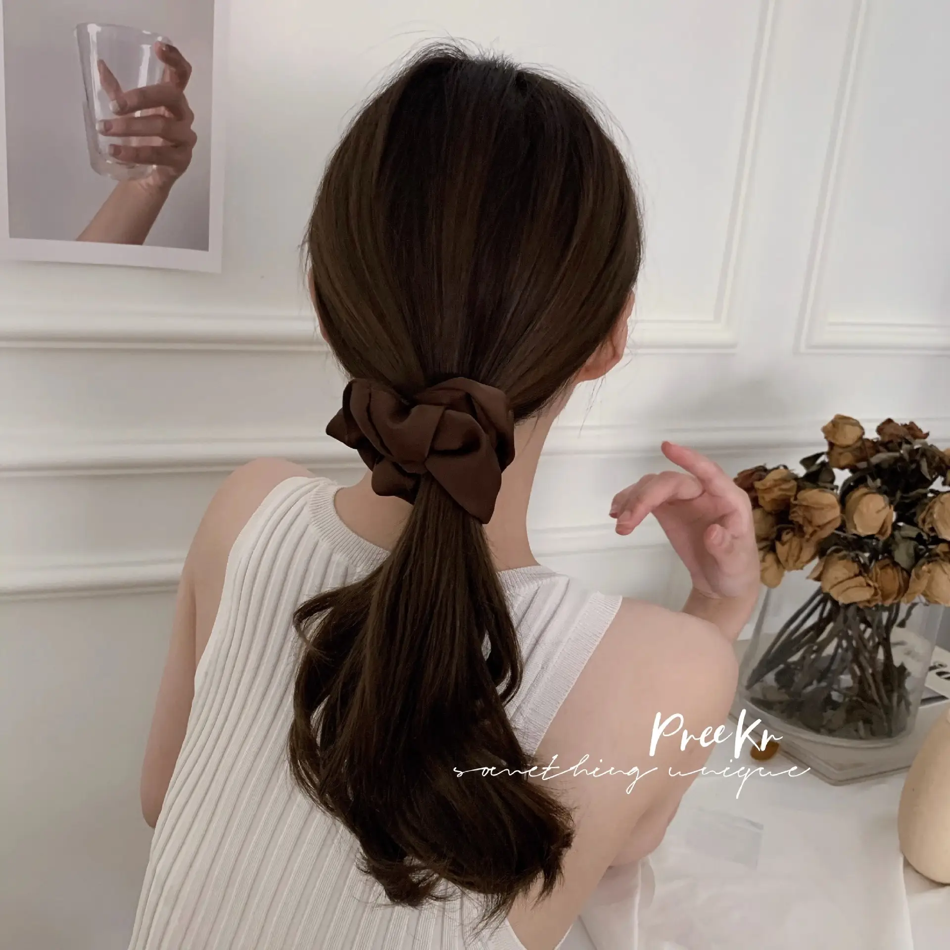 Satin Hair Scrunchie Brown Large Intestine - Image 6