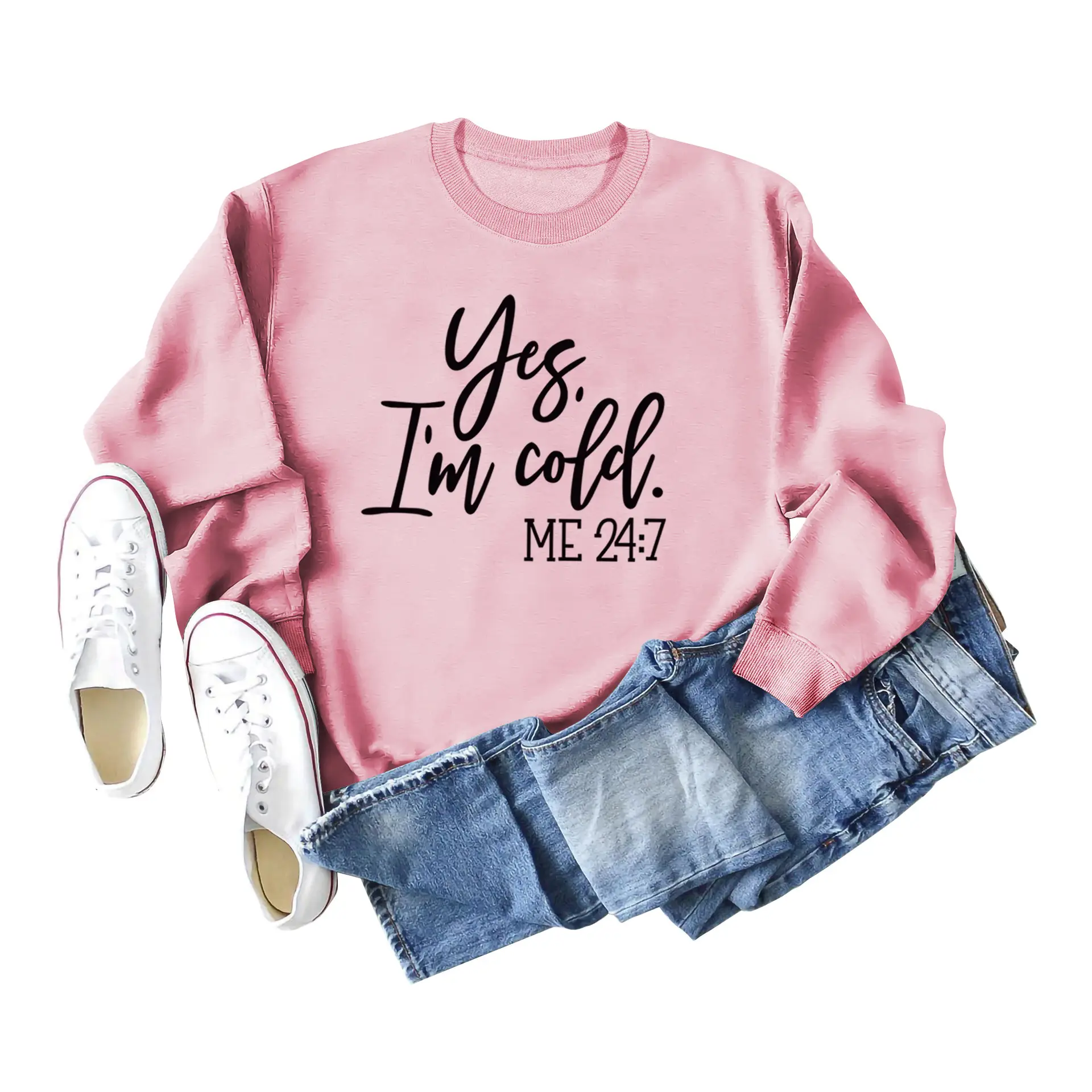Green Printed Sweatshirt Set for Women with Denim Shorts - Image 3