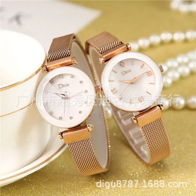 Women's Ceramic Watch with Rose Gold Mesh Strap & Roman Rhinestone Dial
