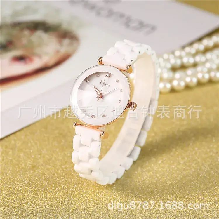Women's Ceramic Watch with Rose Gold Mesh Strap & Roman Rhinestone Dial