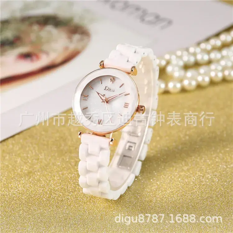 Women's Ceramic Watch with Rose Gold Mesh Strap & Roman Rhinestone Dial