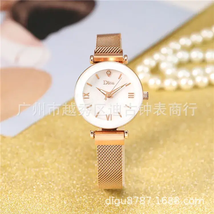 Women's Ceramic Watch with Rose Gold Mesh Strap & Roman Rhinestone Dial