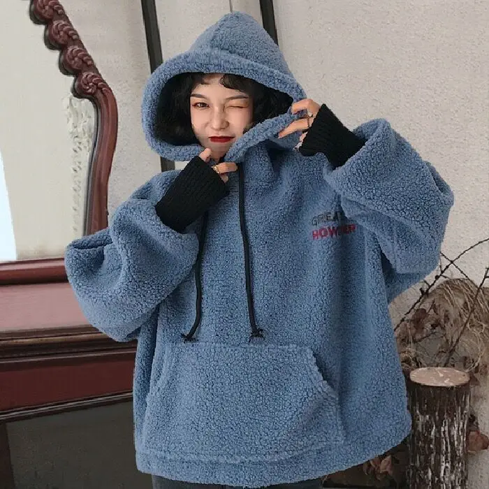 Women Fleece Lined Hoodie Winter Warm Loose Fit — feature 10