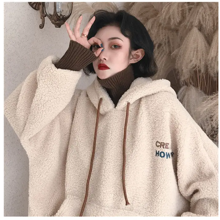 Women Fleece Lined Hoodie Winter Warm Loose Fit