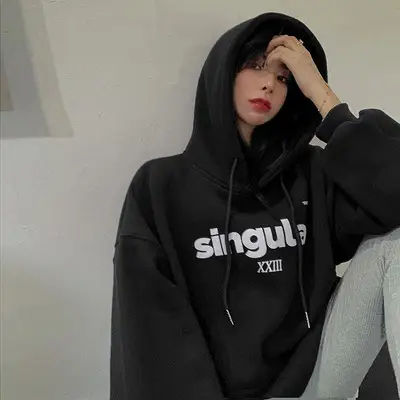 Women Fleece Lined Hoodie White Loose Fit Winter Hood - Image 3