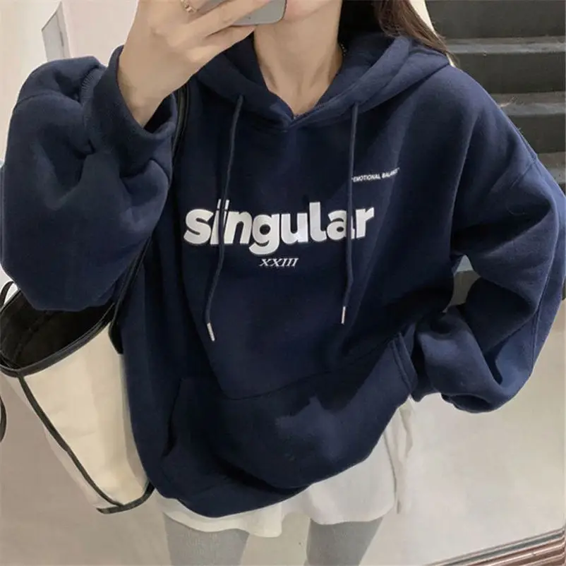 Women Fleece Lined Hoodie White Loose Fit Winter Hood - Image 4