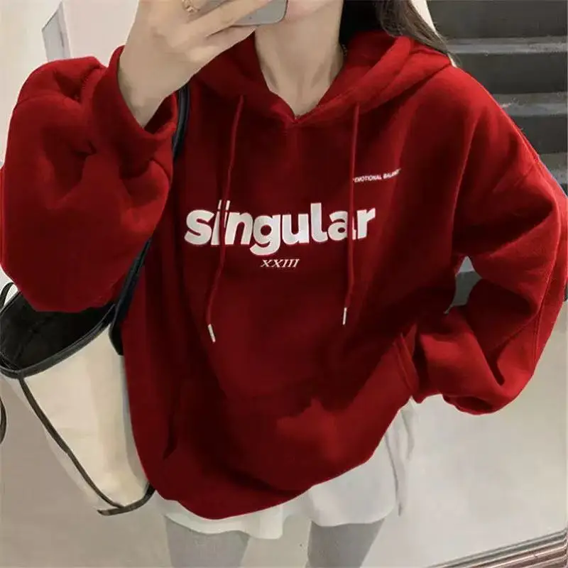 Women Fleece Lined Hoodie White Loose Fit Winter Hood - Image 5