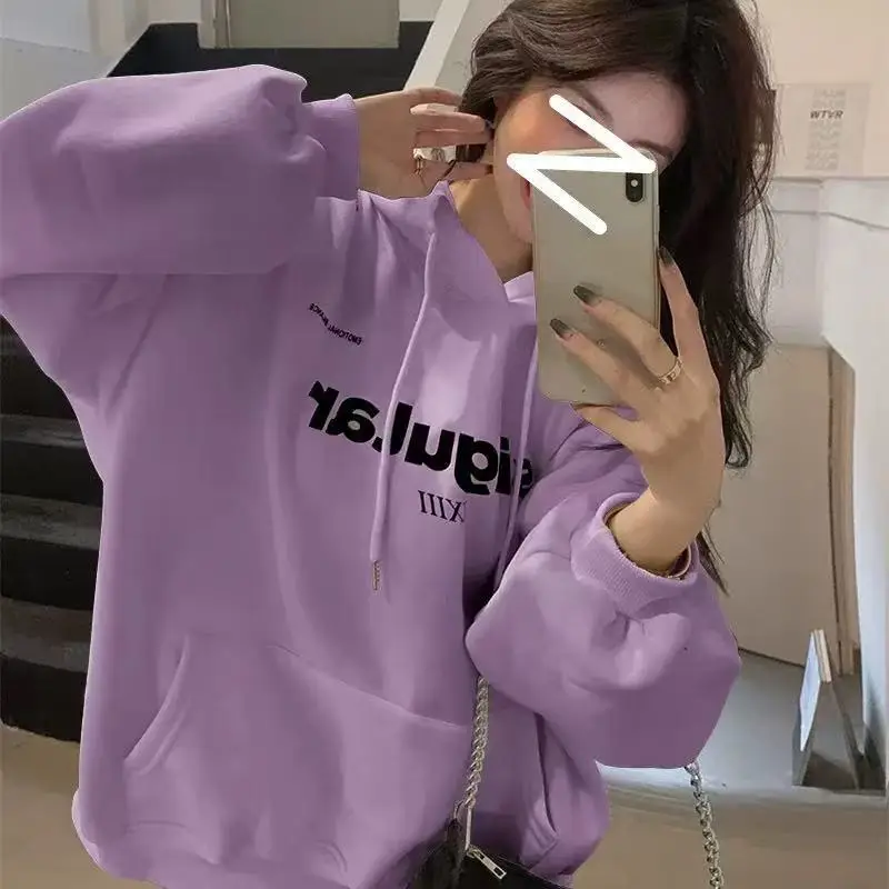 Women Fleece Lined Hoodie White Loose Fit Winter Hood - Image 6