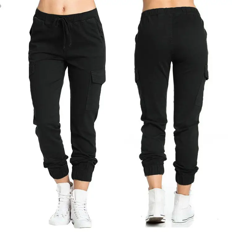 Women's White Elastic Waist Jogger Pants with Side Pocket