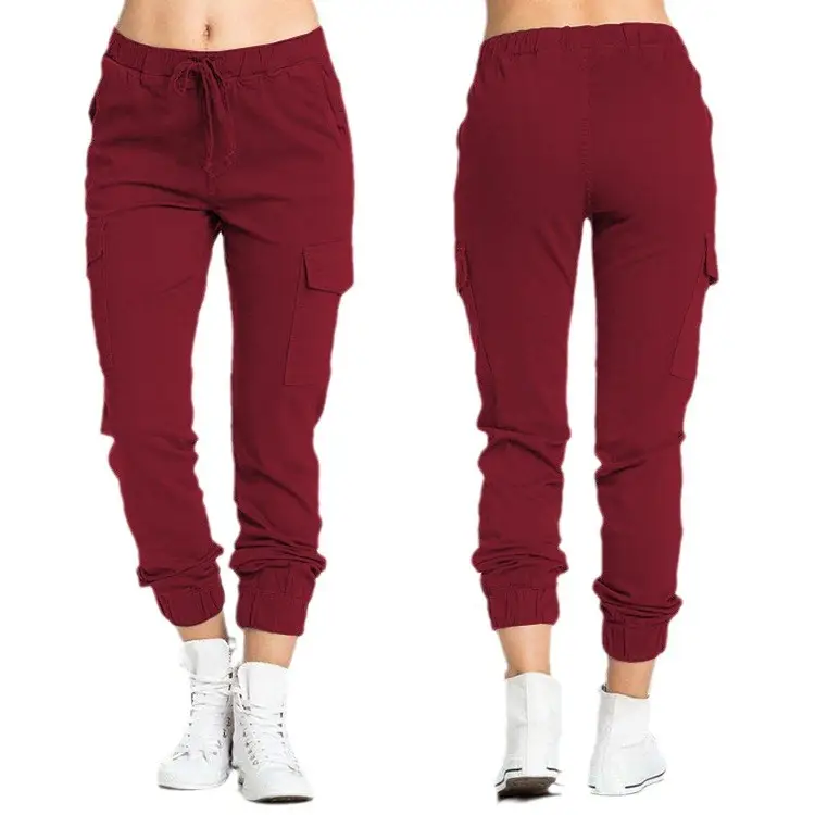 Women's White Elastic Waist Jogger Pants with Side Pocket