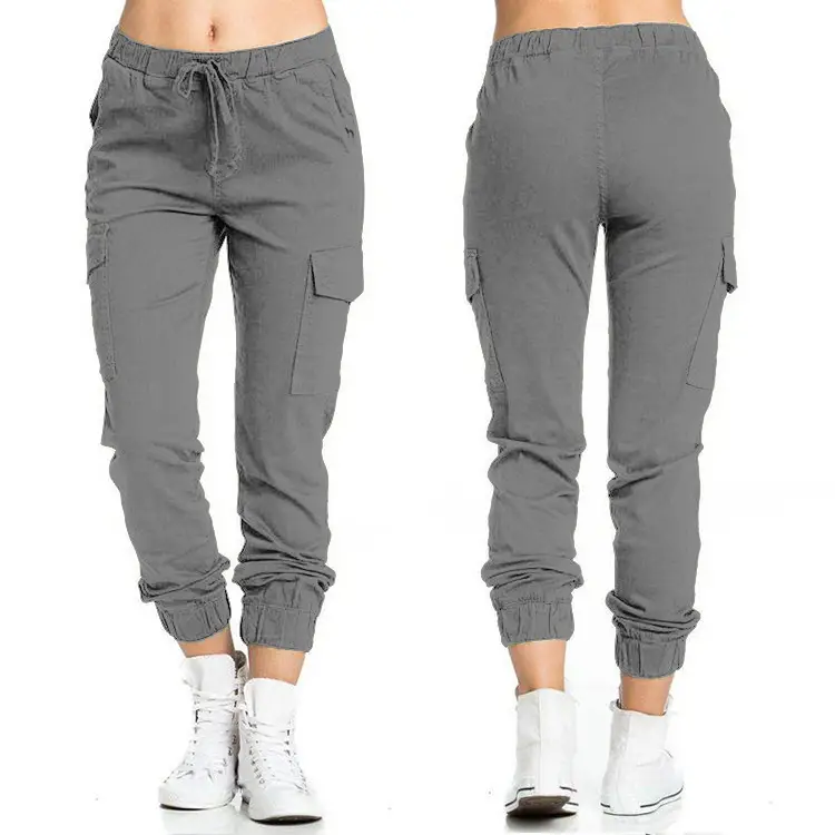 Women's White Elastic Waist Jogger Pants with Side Pocket