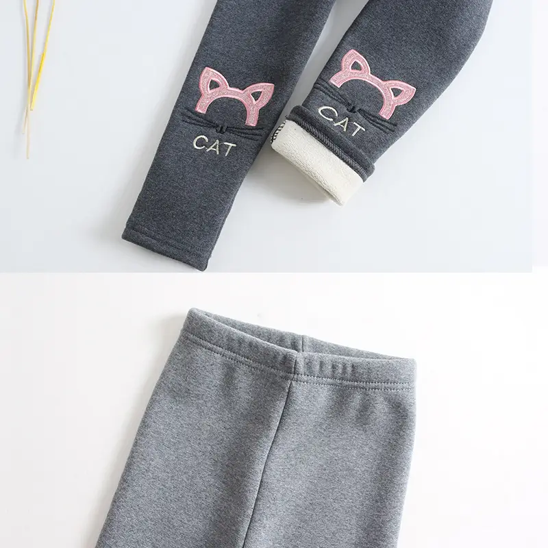 Winter Fleece Leggings for Girls Cartoon Embroidered Warm Pants - Image 14