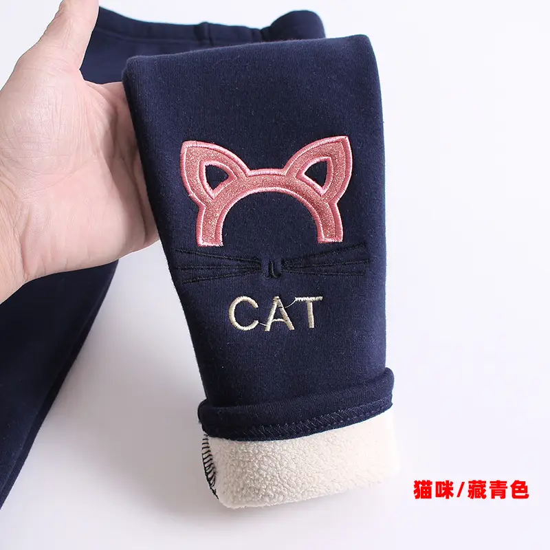 Winter Fleece Leggings for Girls Cartoon Embroidered Warm Pants - Image 4