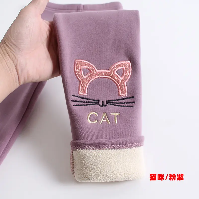 Winter Fleece Leggings for Girls Cartoon Embroidered Warm Pants - Image 5