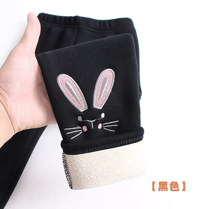 Winter Fleece Leggings for Girls Cartoon Embroidered Warm Pants - Image 6