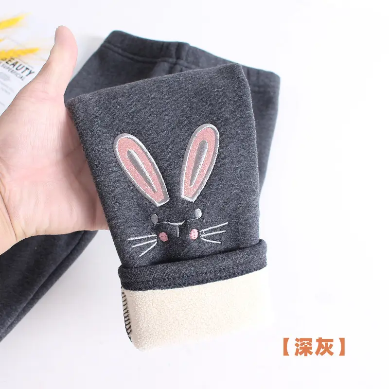 Winter Fleece Leggings for Girls Cartoon Embroidered Warm Pants - Image 7