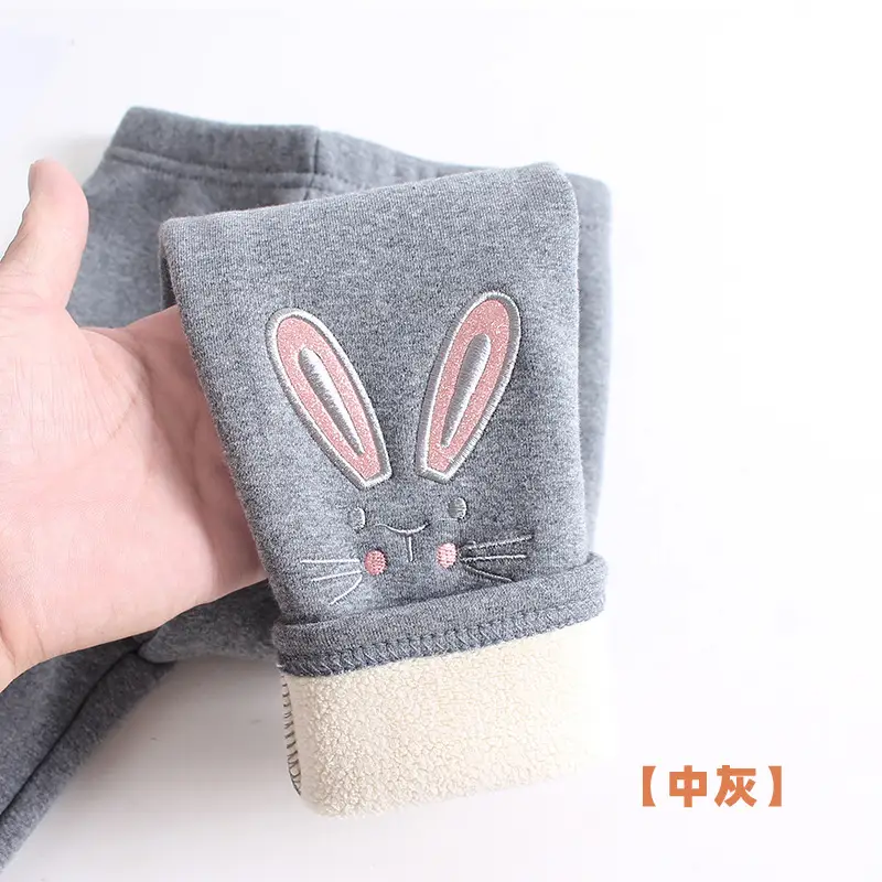Winter Fleece Leggings for Girls Cartoon Embroidered Warm Pants - Image 8