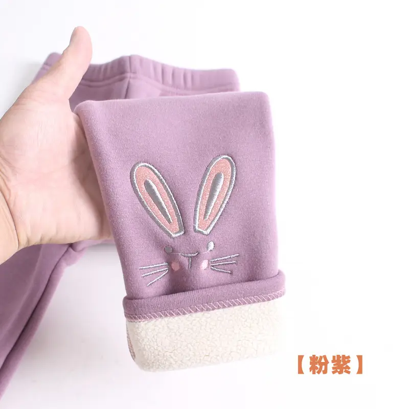 Winter Fleece Leggings for Girls Cartoon Embroidered Warm Pants - Image 9