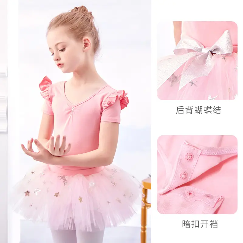 Girls Blue Butterfly Dance Dress Short Sleeve Split Set - Image 3