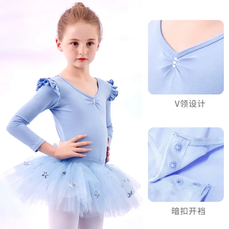 Girls Blue Butterfly Dance Dress Short Sleeve Split Set - Image 8