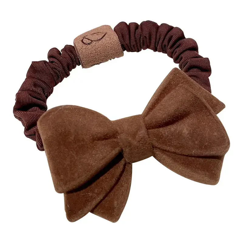 Plush Bow Hair Ring for Women Brown - Image 7