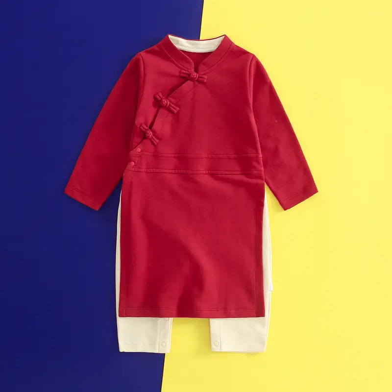 Red Han Dynasty Boys Girls Long Sleeve Suit
